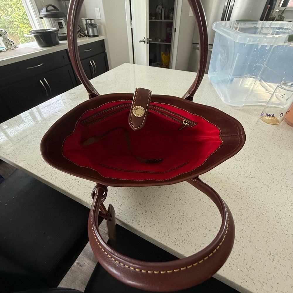 Dooney & Bourke Brown Leather Shoulder Bag with Red Interior